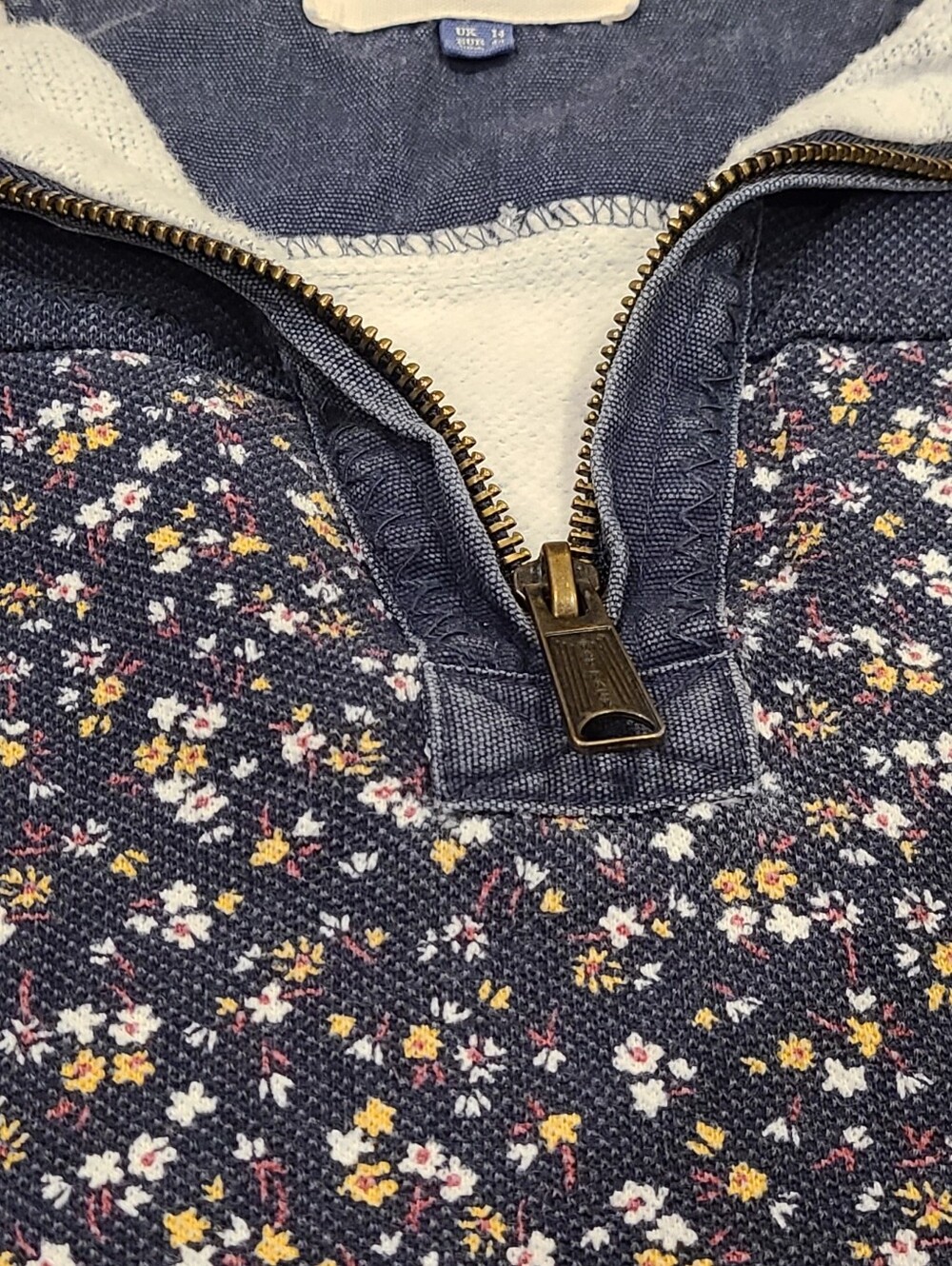 Fat Face Navy Floral Half-Zip Knit Top
